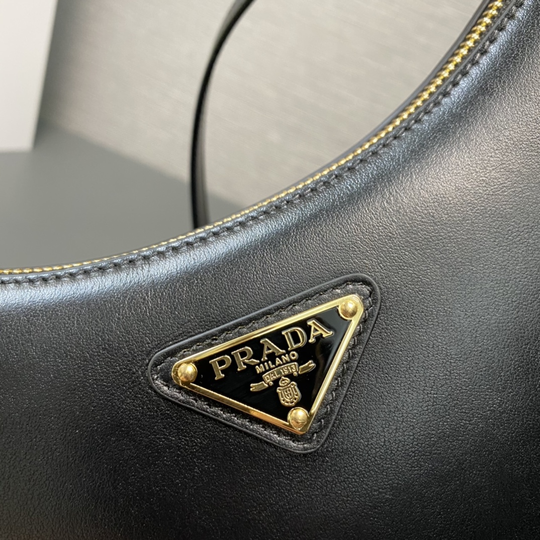 Prada Arque Leather Shoulder Bag Handbag Black 1BC194